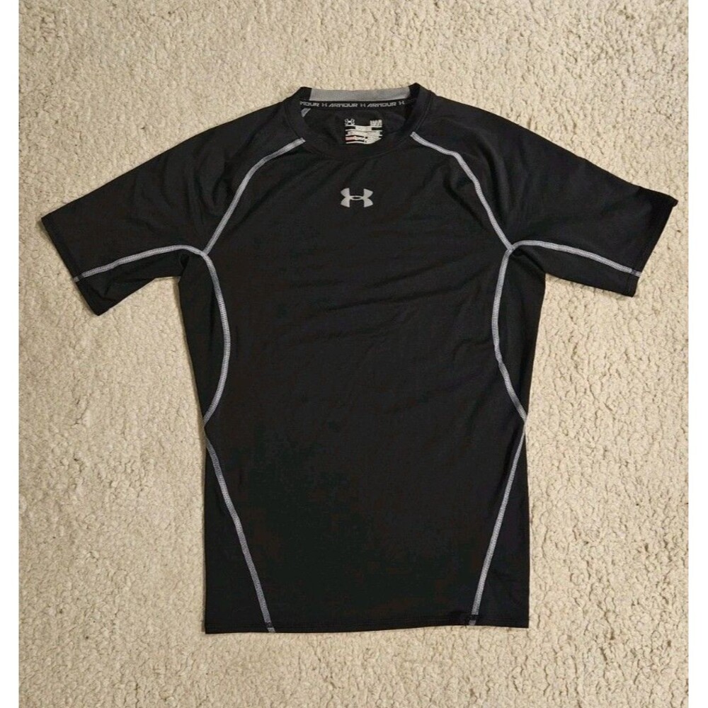 Under Armour Mens Large Black HeatGear Compression Short Sleeve Shirt Base Layer